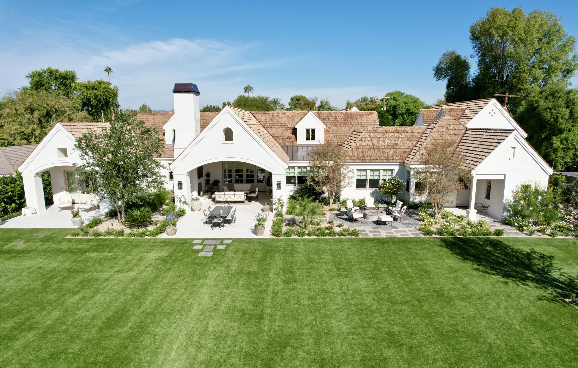 Aerial view of completed luxury residential brick masonry project in Phoenix AZ by Father and Son Masonry